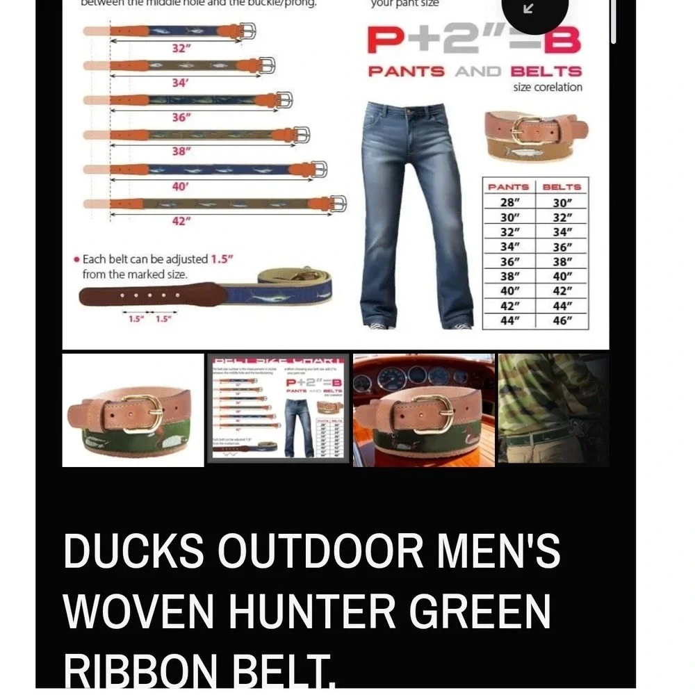 Ducks Outdoor Mens Woven Hunter Green Ribbon Belt Mallard Duck Leather USA 38